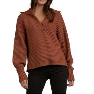 Elan Spread-Collar Rib-Knit Sweater- Size Medium